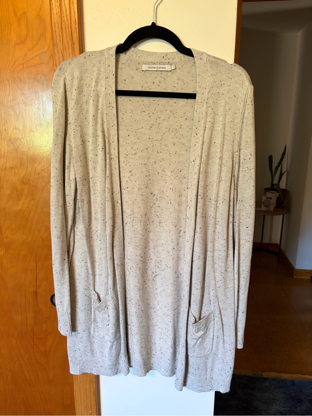 Speckled Open-Front Pocket Cardigan